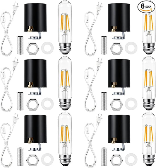 Honoson 6 Pack Large Ceramic Christmas Tree Wiring Kit 4 Watt LED Bulb, Ceramic Christmas Tree Replacement Lights, E26 Candelabra Base, Lamp Wiring Kit Nice for Lighting Large Size Objects