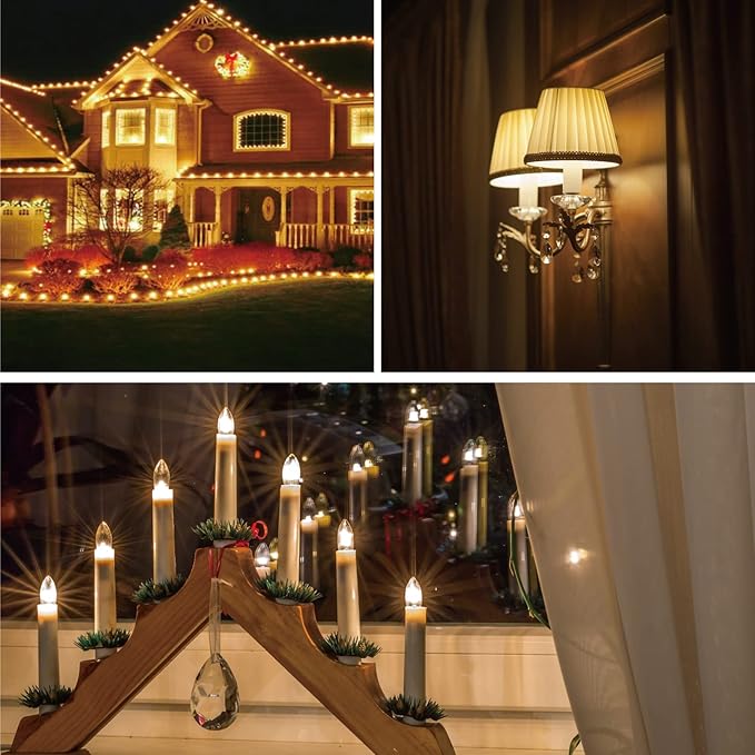 Meconard C7 LED Replacement Christmas Light Bulbs, C7 Shatterproof LED Bulbs for Christmas Indoor Outdoor String Lights, E12 Candelabra Base, Commercial Grade Holiday Bulbs, Warm White, 25 Pack