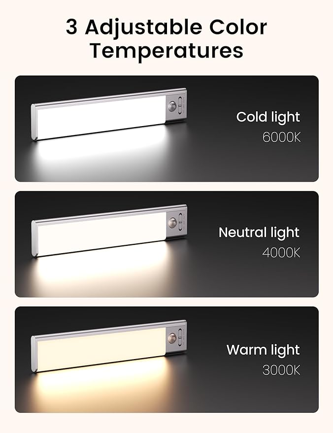 Joyzy 2 Pack 66 LED Motion Sensor Closet Lights, 9.2’’ Rechargeable Under Cabinet Lighting Magnetic 3 Color Temps & Dimmable Under Counter Light Motion Activated Pantry Light (110 Lumen)