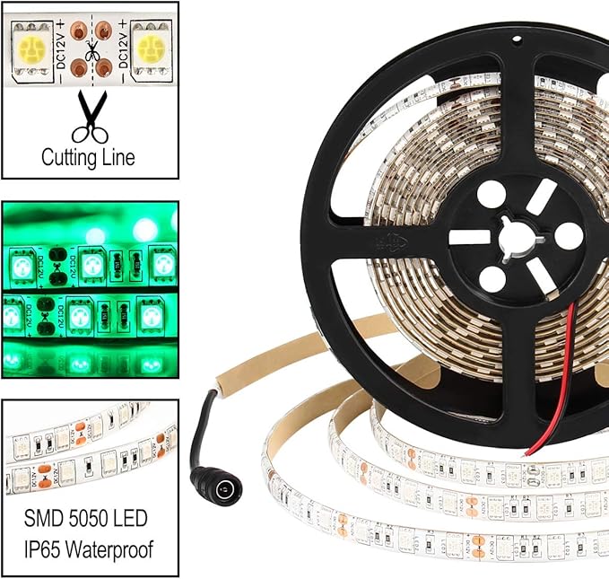 SUPERNIGHT 16.4FT LED Strip Light, Waterproof 12V 60W Green Rope Lights, 300 LEDs 5050 Tape Lights for Bedroom, Kitchen, Mirror, Home Decoration