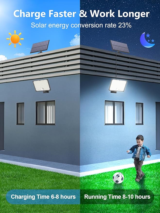 400LED Solar Lights Outdoor, IP67 Waterproof Solar Lights with 16.4ft Cable, 3 Modes & Remote Control Motion Sensor Outdoor Light for Garden, Garage, Patio, Pathway (2 Pack)