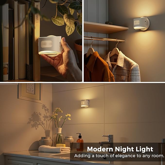 L LOHAS LED Motion Sensor Night Light, Rechargeable Stair Lights Indoor, Portable Warm White Motion Sensor Light Indoor, Battery Operated for Bedrooms, Hallway, Stairway & Bathrooms