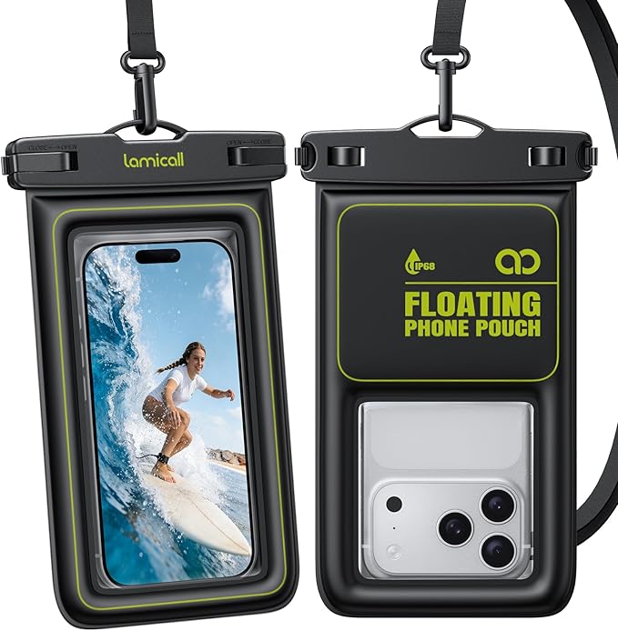 Lamicall IP68 Floating Waterproof Phone Pouch - [2 Pack] Water Proof Phone Case with Lanyard for iPhone 17 16 15 14 13 Pro Max, Galaxy S25 S24 Ultra, Beach Vacation Cruise Essentials Gifts, 4-8.5"