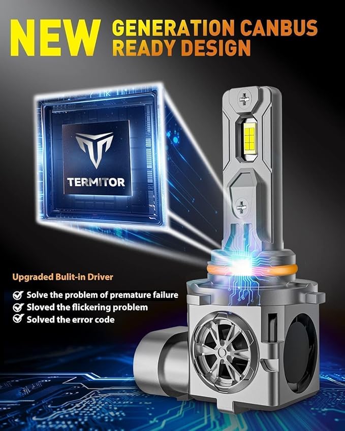 9005/HB3 & 9006/HB4 Bulbs Combo, 120,000LM 12X Ultra-Bright, Real 1:1 Mini Size, 6500K White 85,000Hrs Long Life with Cooling Fan, 9005 9006 Fog Light, Plug and Play, Pack of 4