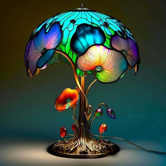 Mmoneyake Painting Mushroom Table Lamp, 2023 New Stained Plant Night Light,Bohemian Resin Mushroom Decorative Bedside Lamp for Bedroom Living Room Home Office Decor Gift
