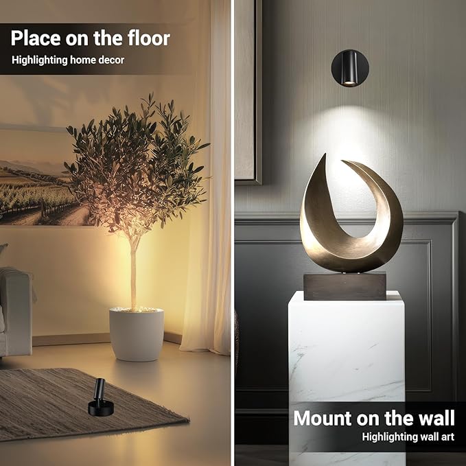 Spotlight Indoor, Wireless Battery Operated with Remote,Uplight Indoor Down Light for Picture on Wall, Plant Spotlight Dimmable Timer, Mini Ceiling Lights Painting for Trees Plant