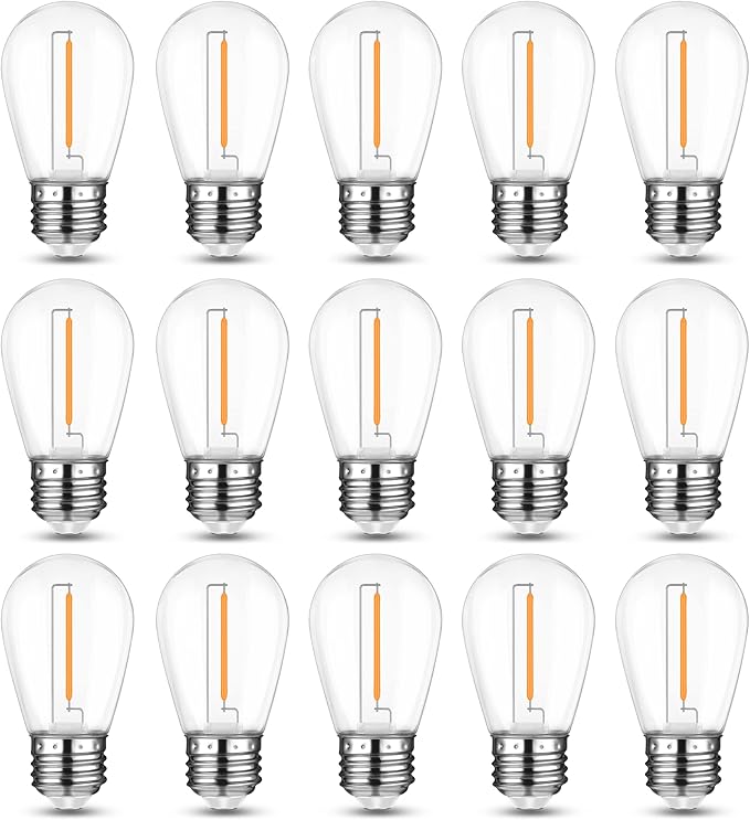 Mlambert LED String Light Bulbs, Shatterproof Outdoor S14 Replacement Light Bulb 2200K, Waterproof 1W LED Edison Equal to 11W,Not Solar,15Pack