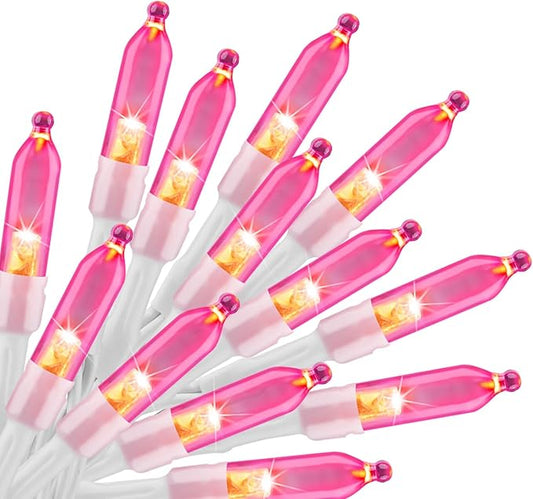 Battery Operated Christmas String Lights, 8ft 20 LED Mini Lights with Timer, Christmas Tree Lights for Indoor Outdoor Bedroom Wedding Party Holiday Xmas Decoration，Pink