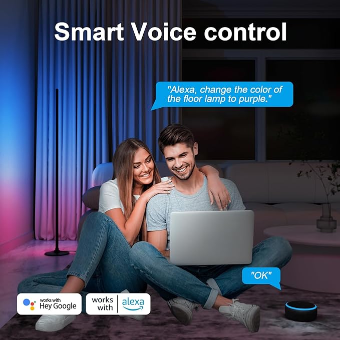 LED Floor Lamp, Corner Lamp Compatible with Alexa, Smart Modern Floor Lamp with Music Sync 16 Million Colors & 68+ Scene RGBICW Floor Lamp for Bedroom Living Room and Gaming Rooms