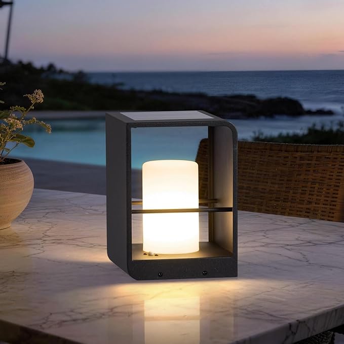 11" Tall Solar Lanterns, 3000K LED Outdoor Table Lamp Waterproof, Modern Solar Floor Lamp, Landscape Outdoor Lights Solar Powered Lantern, Dusk to Dawn Patio Light for Yard Deck Path Garden Pool