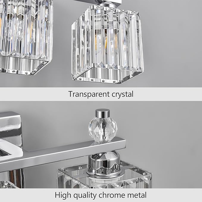 Vanity Lights 4-Light Modern Crystal Vanity Light Chrome Bathroom Light Fixtures Over Mirror Crystal Bathroom Vanity Lighting Fixtures
