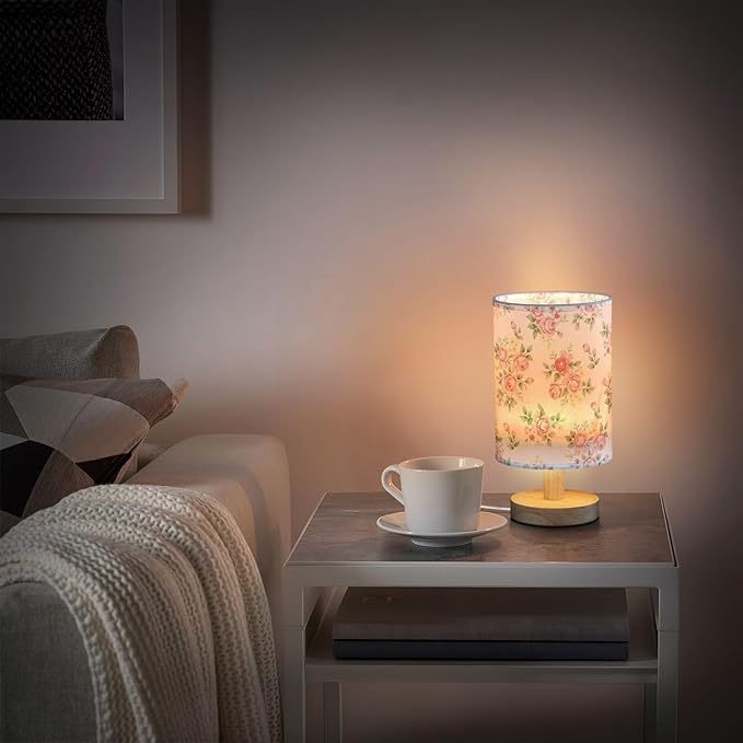 senya Flower Table Lamp for Bedroom Living Room, Pink Rose Flower Floral Bedside Lamps with USB Charging Ports Nightstand Light Lamps