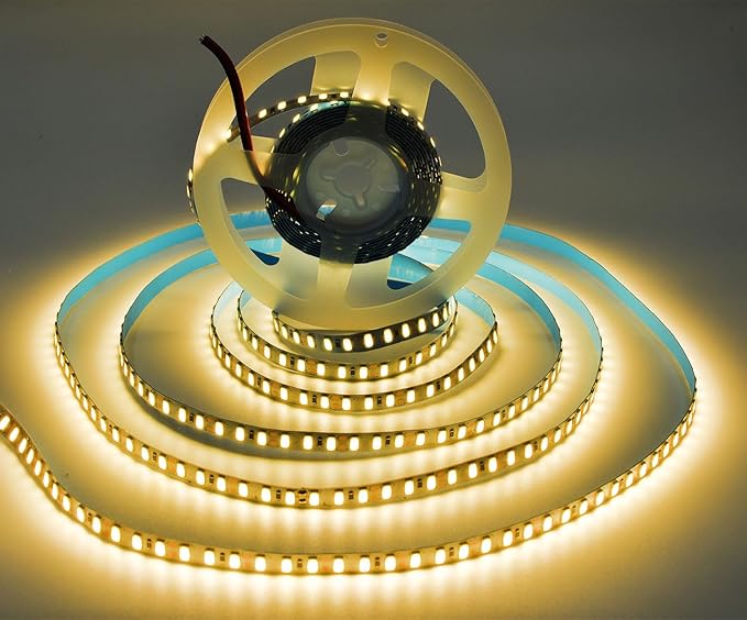 AC110-130V LED Strip Lights，Dimmable 10000LM 16.4ft/5m SMD 2835 600 LEDs Waterproof IP44 LED Lights Strip Ribbon, More Brightness Than Low Voltage LED Strip Lights (Warm White 3000K)