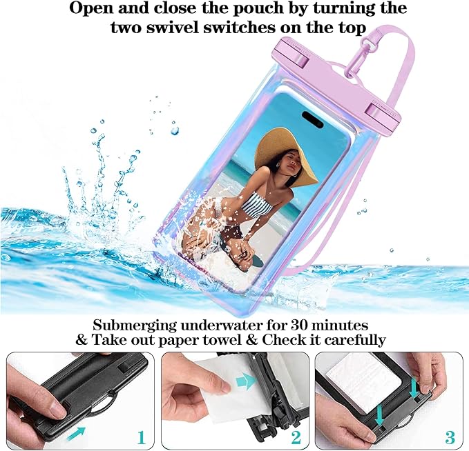 Up to 8.3" 4 Pack Iridescence Universal Waterproof Phone Pouch, Large Phone Waterproof Case Dry Bag, Protection Level: IP68, Outdoor Sports for Apple iPhone,Samsung,and More, Iridescence 4 Pack