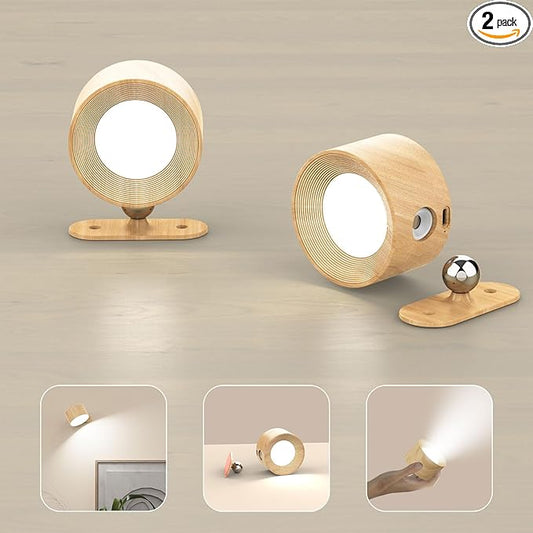 Koopala 2PACK LED Wall Lamps with Rechargeable Battery Operated, Wall Mounted Lights with 3 Brightness 3 Color Temp Removable Charging 360°Rotate Magnetic, Cordless Wall Sconces for Reading Bedside