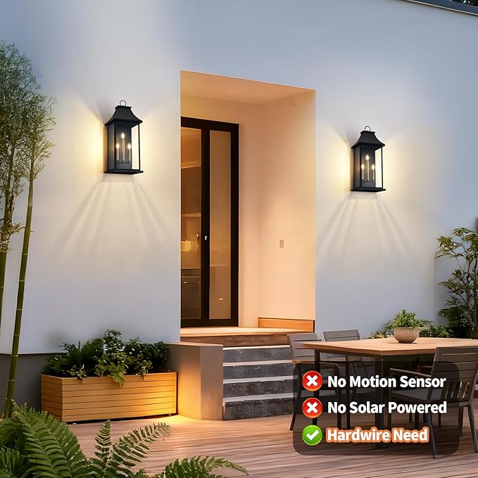 tewei 28'' Large Outdoor Wall Light, Porch Light Outdoor Wall Sconce Lantern, 3-Light Black Exterior Lighting Fixture Wall Mount E12 Gold Base, Outside Light for House Backyard Garage, 1-Pack