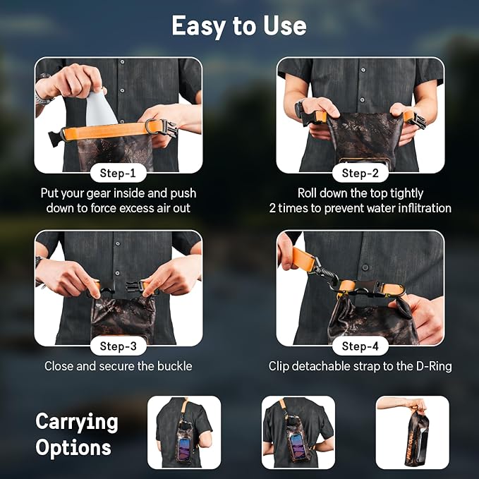 Pelican Marine IP68 Waterproof Dry Bag 2L - Roll Top Waterproof Backpack w/Phone Case/Pouch - Boating & Kayak Accessories - Essentials for Camping Swimming Beach Fishing Rafting Travel - Hunter Camo