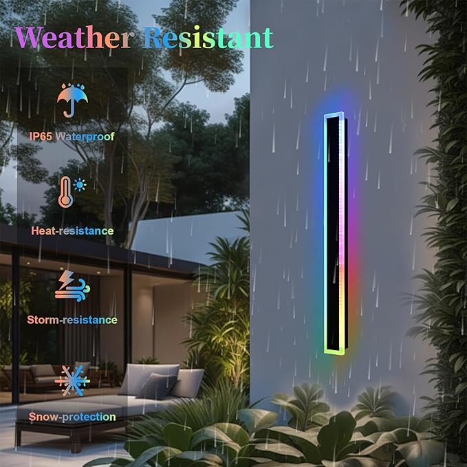 Outdoor Modern Wall Lights for Porch,2 Pack RGB Long Outdoor LED Wall Lights,48 inch Long Linear Outside Light Fixture,Dimmable Long Outside Wall Light for House,Enterway,Garage with Control Remote
