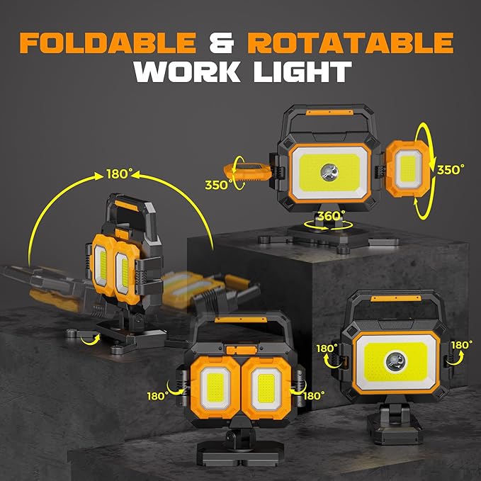 Yzoni 35W Rechargeable Work Light, 3500LM Magnetic LED Work Light with 6 Modes, Battery Powered Portable Mechanic Lights with 360°Rotate Foldable Design for Auto Car, Garage, Workshop
