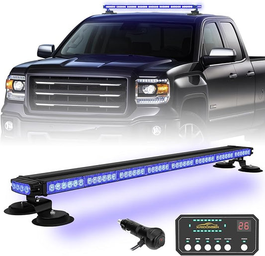 XRIDONSEN 37 Inch 104 LED Roof Top Blue Emergency Lights Magnetic Police Firefighter Safety Lights w/Controller for Vehicles POV Fire Trucks