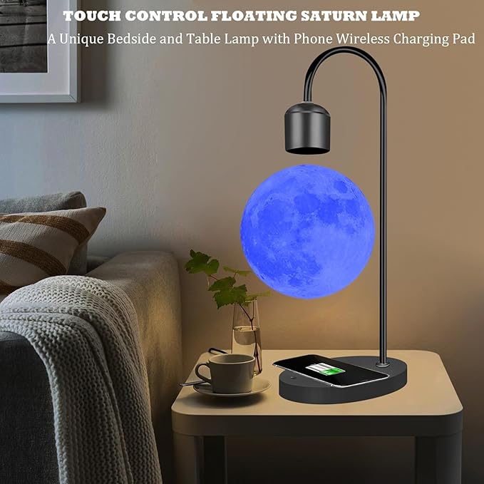 Magnetic Levitating Moon Lamp 15W Fast Phone Charger Changeable 3 Colors Switchable 300 Million Gradient Colors 3D Moon Ball Levitation Floating Mood Light Christmas Gift Office Home Decor