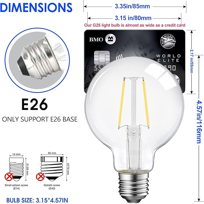 ENERGETIC SMARTER LIGHTING Dimmable LED Edison Light Bulb, G25 (G80) 500LM Globe Bulb, 60W Equivalent, 4000K Cool White, Christmas Light, E26 Standard Base, ETL Listed, 6-Pack