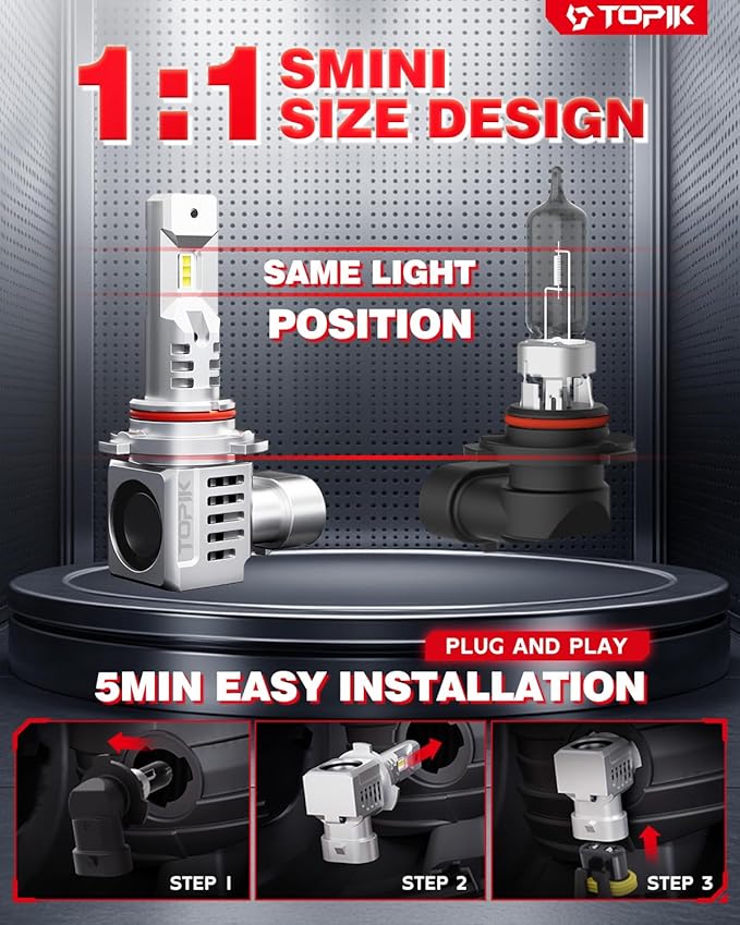 TOPIK Upgraded 9005/HB3 LED Bulbs 36000LM 900% Ultra-Bright, 3 Min Quick Install, No Flicker, 99% Compatibility, 2PCS