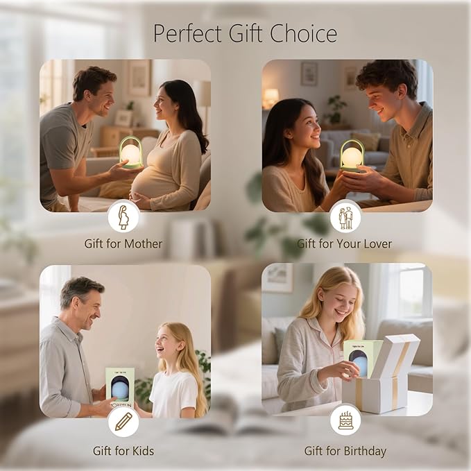 Vivilumens Night Light for Kids Camping Desk Lamp Rechargeable Portable Bedside Touch Lamp Silicone Dimmable Nightlight Cute LED Lamps Auto-Off for Nursery Bedroom Christmas Gifts for Birthday