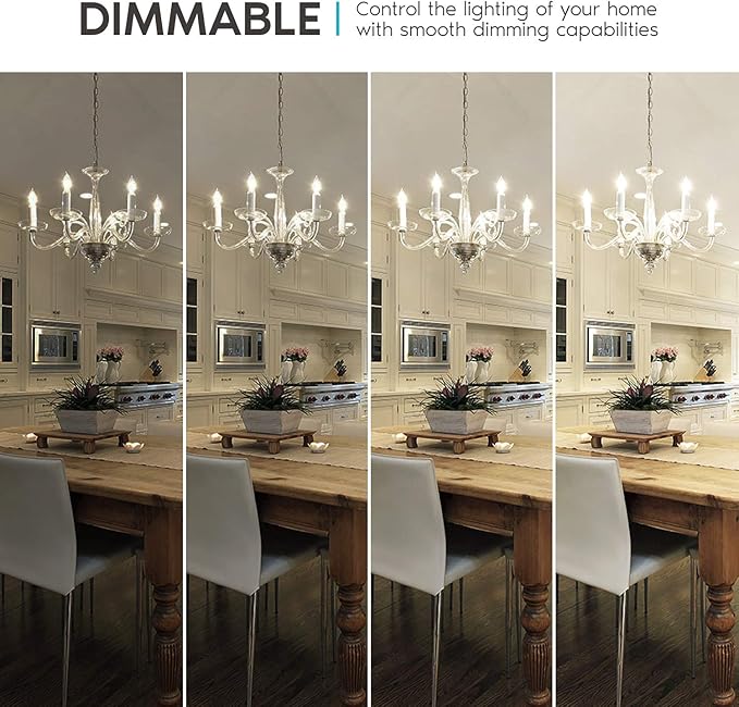 LUXRITE Vintage Candelabra LED Bulb 60W Equivalent, 550 Lumens, 4000K Cool White, LED Chandelier Light Bulbs 5W, Dimmable, Clear Glass, Filament Candle Bulbs, UL Listed, E12 Base (6 Pack)