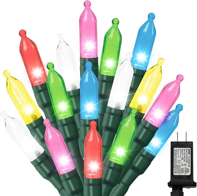 LAMPHOME Pastel Easter Lights String, Multicolor Christmas Mini Light, 32.5FT 100 LED with 16 Light Modes Green Wire, Fairy Lights Plug in for Outdoor Xmas Trees Garland Wreath Holiday Decorations