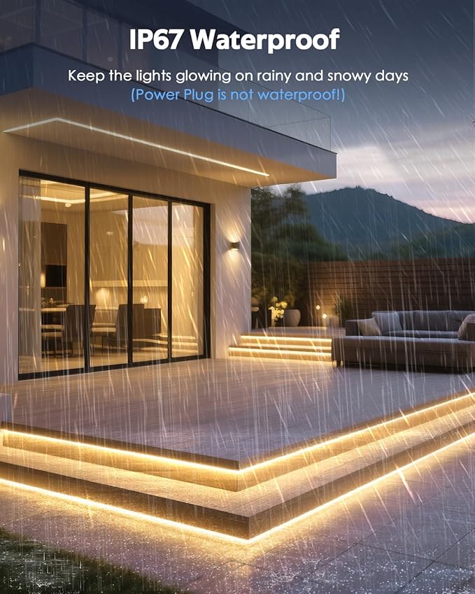 2M LED Strip Lights for Bedroom with Self-Adhesive AC 110V-120V Warm White 3000K Waterproof Outdoor Flexible LED Rope Light Super Bright Plug in With Switch 2835 120LED/M Tape Light for Home Decor
