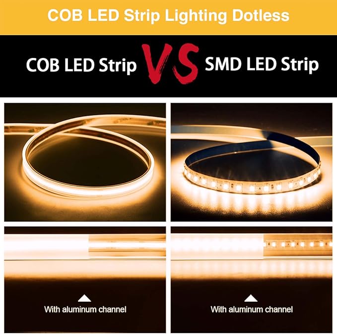 COB LED Strip Lights Waterproof IP67 DC24v Warm White 3000K 16.4ft/5m High CRI 92Ra+ Outdoor LED Tape Lighting DIY Cuttable for Bedroom Kitchen Cabinet Shelf (Power Supply Not Included)