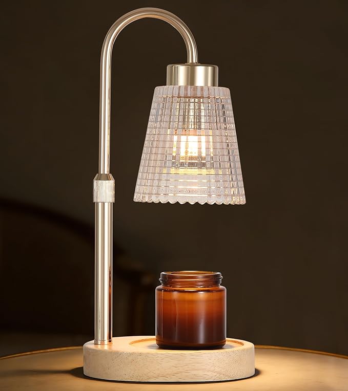 Gold Candle Warmer Lamp with Timer and Dimmer,Fragrance Electric Wax Melt Warmer with 2 Bulbs,Scented Jar Lamp,Mother's Day/Birthday/Christmas Gifts for Mom/Wife,Home Decor,Adjustable Height