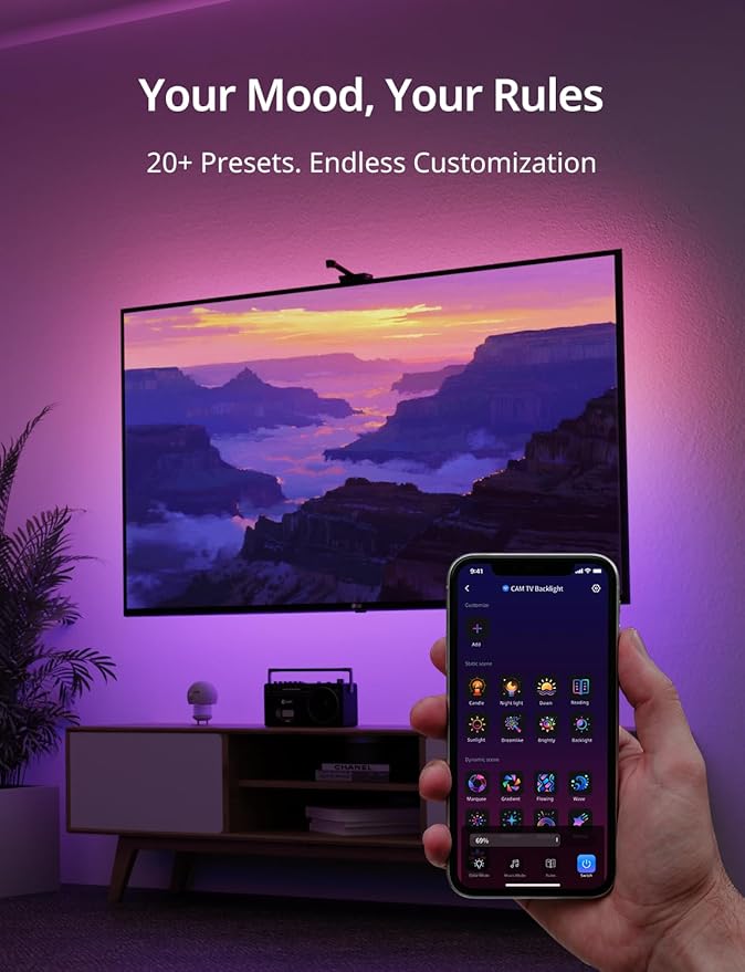 Ailofy TV LED Backlight with HD Wide-Angle Camera for 40-50 Inch TVs, Full-Screen Color Sync Lights for Gaming, Movies & Streaming, App Control, Works with Alexa & Google Assistant