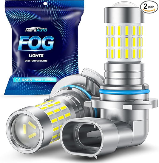 Marsauto 9006 LED Fog Light Bulbs or DRL, 10,000 Lumens 6000K White, 48 Chips Fog Lights, 9006 Led Bulb 1:1 Mini Size 9006/HB4 Led Fog Lights, 360° Full Illumination, Powersports Accessory Lights