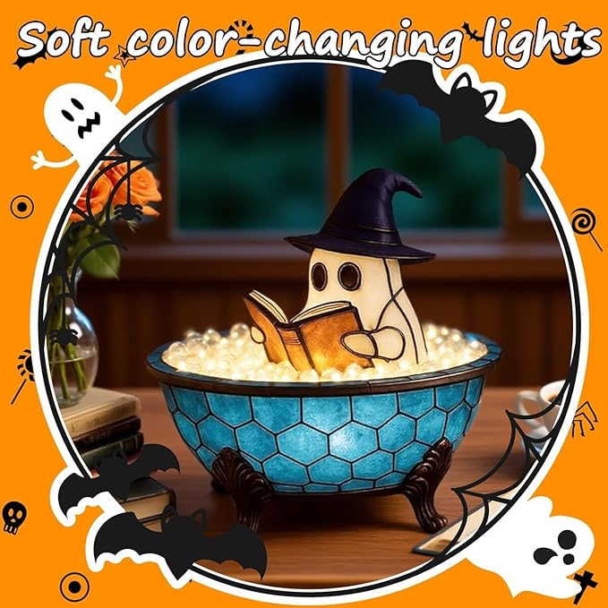 Halloween New Ghost Bubble Bath Lamp, Cute Bathtub Ghost USB Night Lights for Bathroom Halloween Decor, Spooky Season Reading Books Nightlight