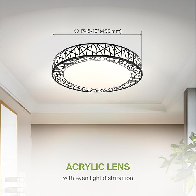 ASD 18 Inch LED Flush Mount Ceiling Light Fixture for Bedroom, 35W 1992LM 5CCT 2700K-5000K, Triac Dimmable Lights, Dining, Living Room, Kitchen Lamps, Modern Home Lighting Fixtures, Black, ETL, 4 Pack