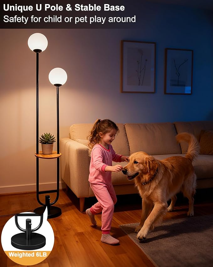 Lightdot 63IN Globe Floor Lamp with Black Candle Holder Style Modern Mid Century Standing Lamps with 3000K Bulbs Included Unique Vintage Tall Floor Lamp for Lving Room/Bedroom/Sofa Beside/Corner Decor