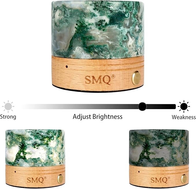 SMQ Moss Agate Crystal Night Light with USB Charging Port,Handmade Polished Healing Crystal Stones Lamp Cylindrical Touch Night Light for Living Room,Shelf,Office Decor