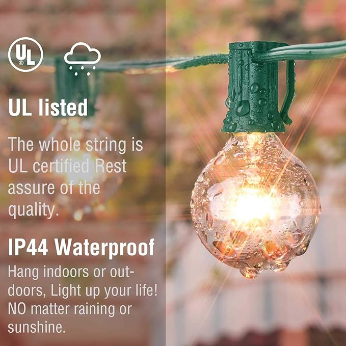 SUNSGNE 25Ft Christmas Round Lights, G40 Globe String Light with 27 Clear Bulbs, UL Certified for Outdoor Indoor Garden Party Wedding Pergola Backyard Patio Xmas Decoration, Green Wire