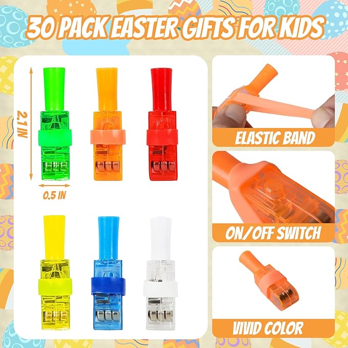 30 Pack Easter Eggs Fillers with Finger Lights, Easter Toys Glow In The Dark Easter Basket Stuffers for Boys Girls, Non Candy Easter Gifts for Kids Party Favors Classroom Prize