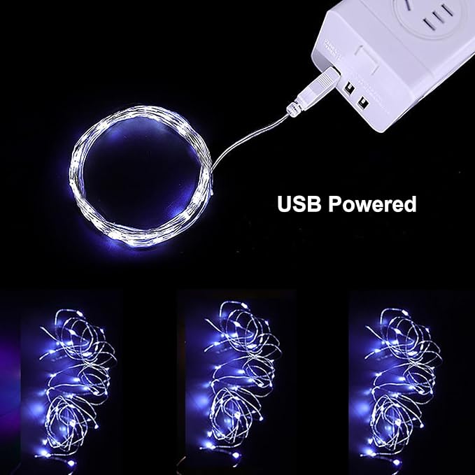 Sokelinn-six 2m 20 LEDs Fairy String Lights, USB Powered String Light for Desk Office Christmas Tree Party Decoration (White, 12)