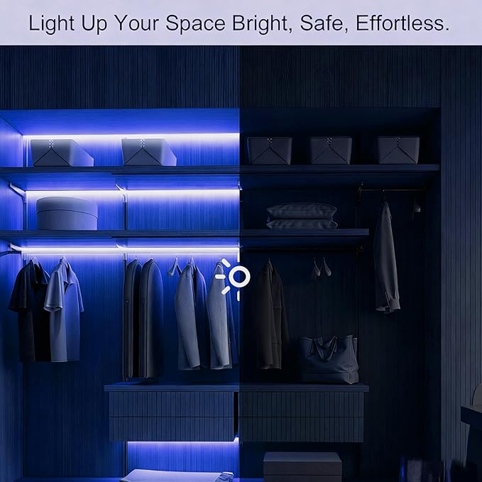 Battery Powered LED Strip Lights, 3.3FT COB LED Strip Light, Battery Operated LED Lights, Ice Blue LED Strip Lights Battery Powered for Closet, Cabinet, Shelf, Kitchen, DIY Lighting