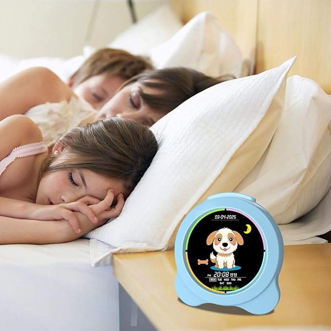 Kids Alarm Clock Sun & Moon& Dog LED Display with Day & Date OK to Wake Clock with Night Light for Kids Children's Sleep Trainer Gift for Boy and Girls