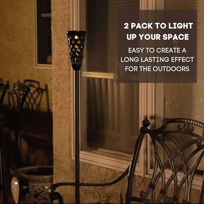 Energizer Ceramic Solar Tiki Torches - LED Solar Outdoor Lights with Flickering Flame for Garden Decor - Solar Garden Lights IP65 Waterproof Solar Powered Outdoor Lights - 2 Pack (Blue)