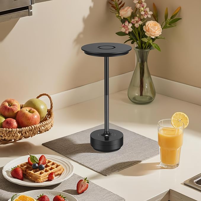 2-Pack Rechargeable Cordless Table Lamps – 5000mAh LED Touch Lamps with 3 Color Modes & Stepless Dimming – Metal Table Lights for Dining, Patio, Bedroom, Camping, Restaurant(Black)