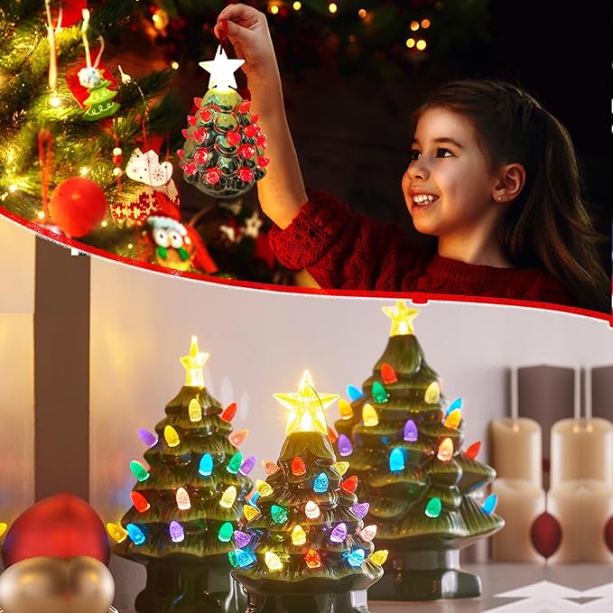 Red Replacement Lights Bulbs for Ceramic Christmas Tree, Mini Flame Light Ornaments for Ceramic Tree, Small Twist Pegs Accessories for Crafts, 2 Stars Treetopper＆177 Bulbs Set