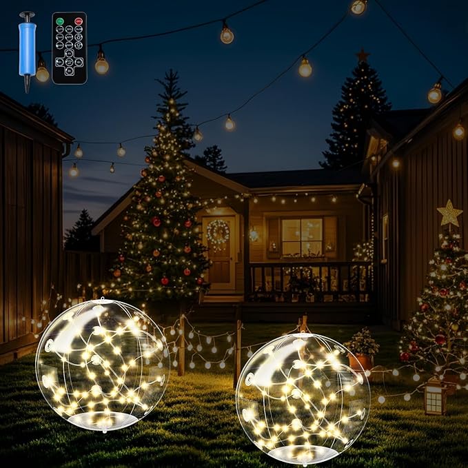 2 Pcs Solar Floating Pool Lights, 3000K Warm White LED Solar Powered Pool Light, IP68 Waterproof, Light Up Balls with Remote Control for Snowy Beach Yard Wedding Party Night Decor