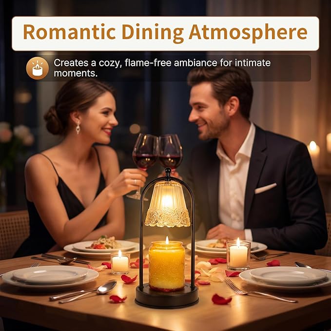 Vintage Rose Candle Warmer Lamp with Timer & Dimmer - Portable Iron Base, Amber Glass Shade, 2 Bulbs Included - Electric Wax Melter for Home Decor