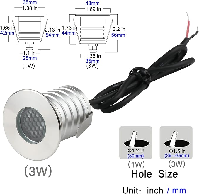 LED In-Ground Well Lights Anti-Glare,3W 12V-24V DC, IP67 Waterproof Recessed Lamp,Buried Underground Outdoor Landscape Lighting,Warm White 3000K(3 Watt)